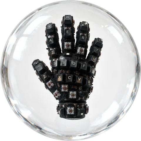 A wearable keyboard glove prototype inside glass