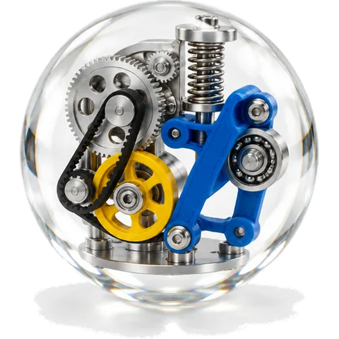 A recognizable mechanical linkage inside a glass sphere